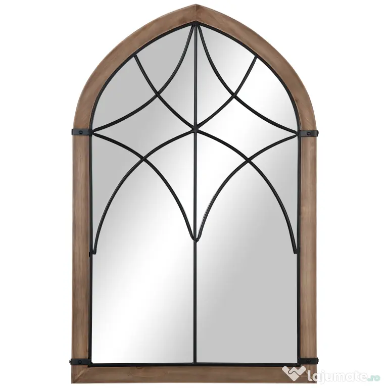 HOMCOM Oglindă de Perete cu Formă de Arc, Detalii Moderne și Cârlige, Oglindă din MDF și Sticlă, 60x93 cm, Maro și Negru | Aosom Romania