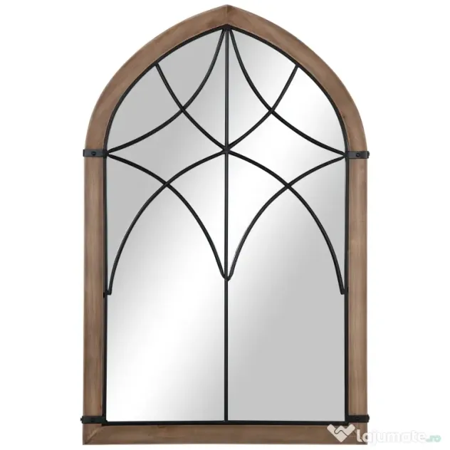 HOMCOM Oglindă de Perete cu Formă de Arc, Detalii Moderne și Cârlige, Oglindă din MDF și Sticlă, 60x93 cm, Maro și Negru | Aosom Romania