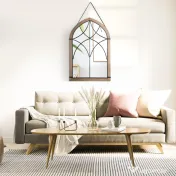 HOMCOM Oglindă de Perete cu Formă de Arc, Detalii Moderne și Cârlige, Oglindă din MDF și Sticlă, 60x93 cm, Maro și Negru | Aosom Romania