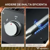 Gratar pe gaz cu 2 arzatoare Outsunny, portabil pliabil, termometru, otel carbon, Negru | Aosom Romania