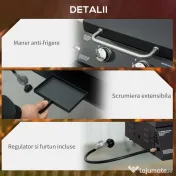 Gratar pe gaz cu 2 arzatoare Outsunny, portabil pliabil, termometru, otel carbon, Negru | Aosom Romania