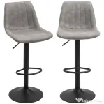 HOMCOM Set de 2 scaune de bar in stil industrial cu spatar din microfibra, suport pentru picioare si inaltime reglabila gri