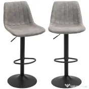 HOMCOM Set de 2 scaune de bar in stil industrial cu spatar din microfibra, suport pentru picioare si inaltime reglabila gri 
