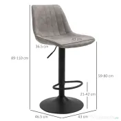 HOMCOM Set de 2 scaune de bar in stil industrial cu spatar din microfibra, suport pentru picioare si inaltime reglabila gri 