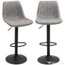 Set de 2 scaune de bar HOMCOM, stil industrial, spatar din microfibra, inaltime reglabila gri | Aosom Romania