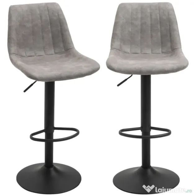 Set de 2 scaune de bar HOMCOM, stil industrial, spatar din microfibra, inaltime reglabila gri | Aosom Romania