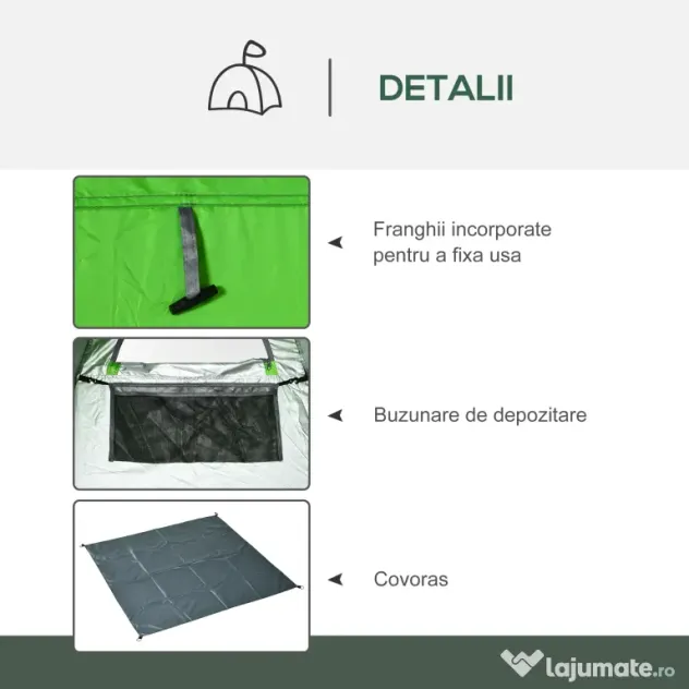 Cort de Dus Outsunny pentru Exterior cu Usa cu Fermoar, Geanta pentru Transport, 126x124x189cm, Verde | Aosom Romania