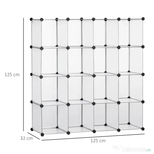 HOMCOM Mobilier Modular pentru Încălțăminte, 16 Cuburi Transparente din Plastic PP și Oțel, 30x30x30cm, Design Versatil | Aosom Romania