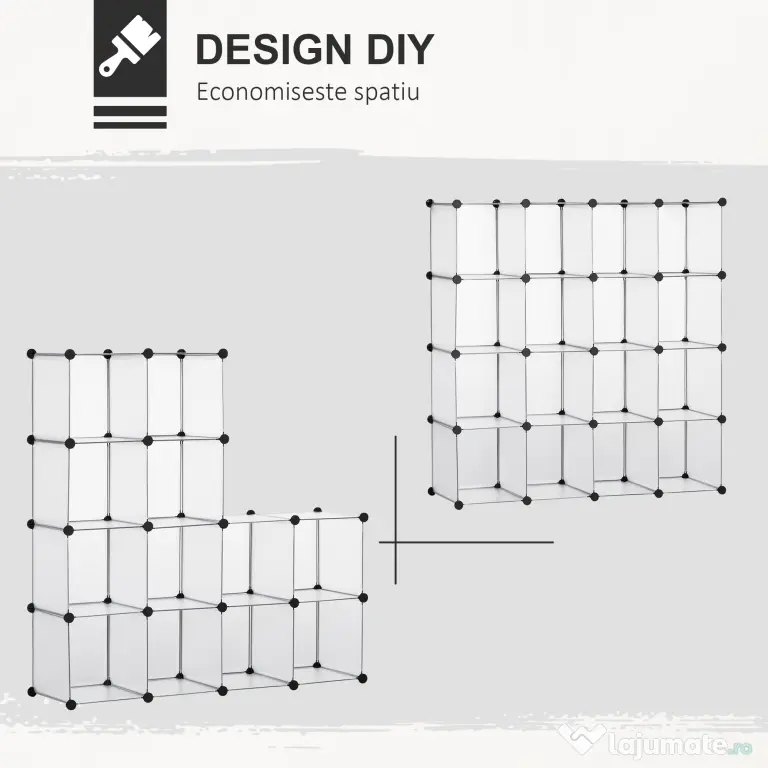 HOMCOM Mobilier Modular pentru Încălțăminte, 16 Cuburi Transparente din Plastic PP și Oțel, 30x30x30cm, Design Versatil | Aosom Romania