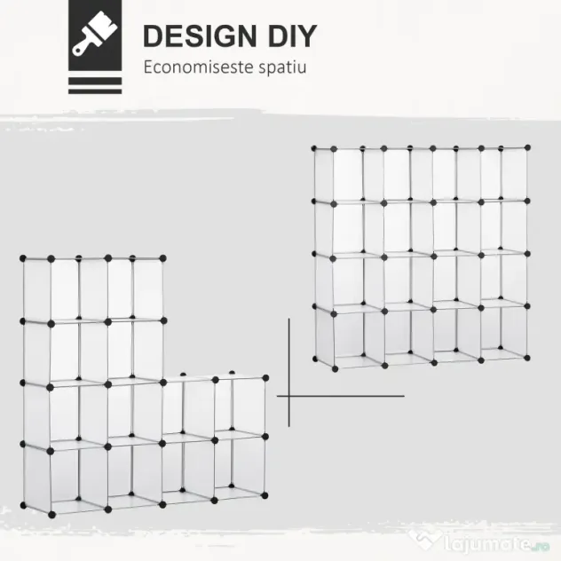 HOMCOM Mobilier Modular pentru Încălțăminte, 16 Cuburi Transparente din Plastic PP și Oțel, 30x30x30cm, Design Versatil | Aosom Romania
