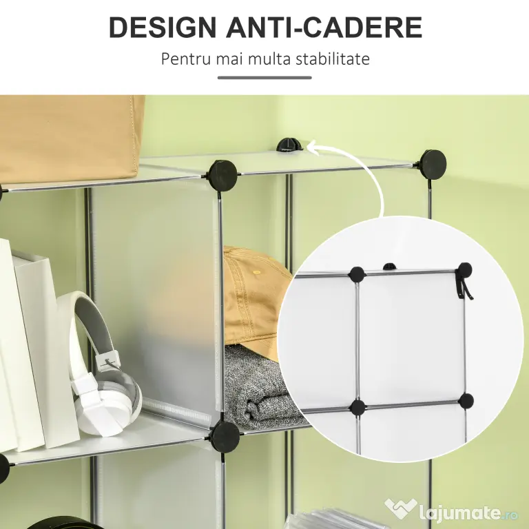 HOMCOM Mobilier Modular pentru Încălțăminte, 16 Cuburi Transparente din Plastic PP și Oțel, 30x30x30cm, Design Versatil | Aosom Romania