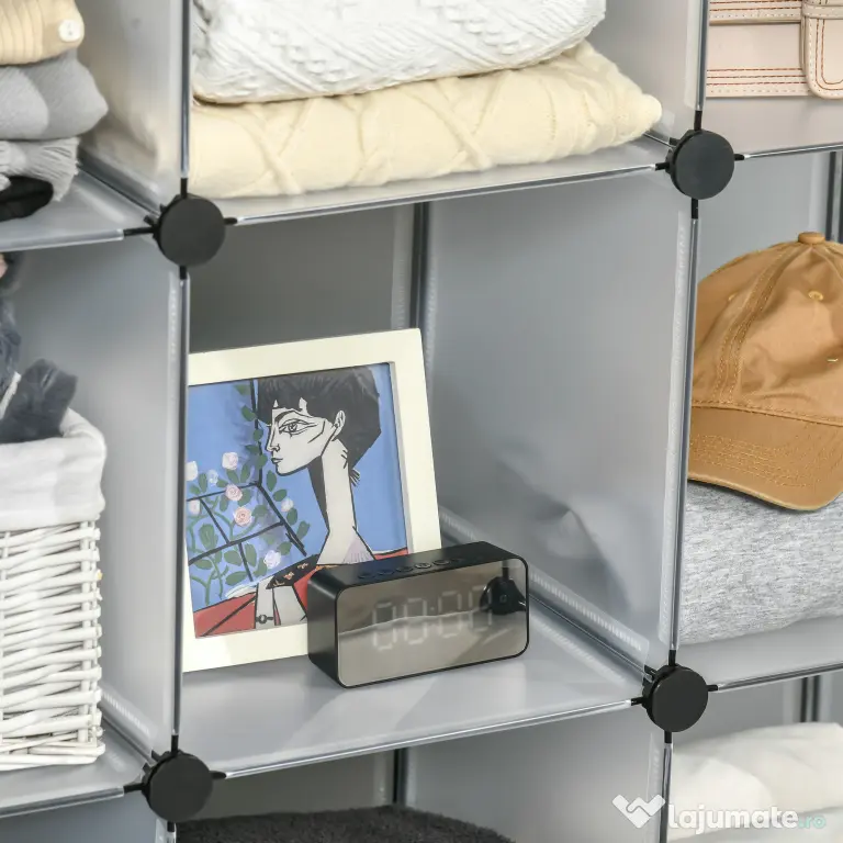 HOMCOM Mobilier Modular pentru Încălțăminte, 16 Cuburi Transparente din Plastic PP și Oțel, 30x30x30cm, Design Versatil | Aosom Romania