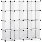 HOMCOM Mobilier pentru incaltaminte modular, 16 cuburi 30x30x30cm din plastic PP si otel , transparent