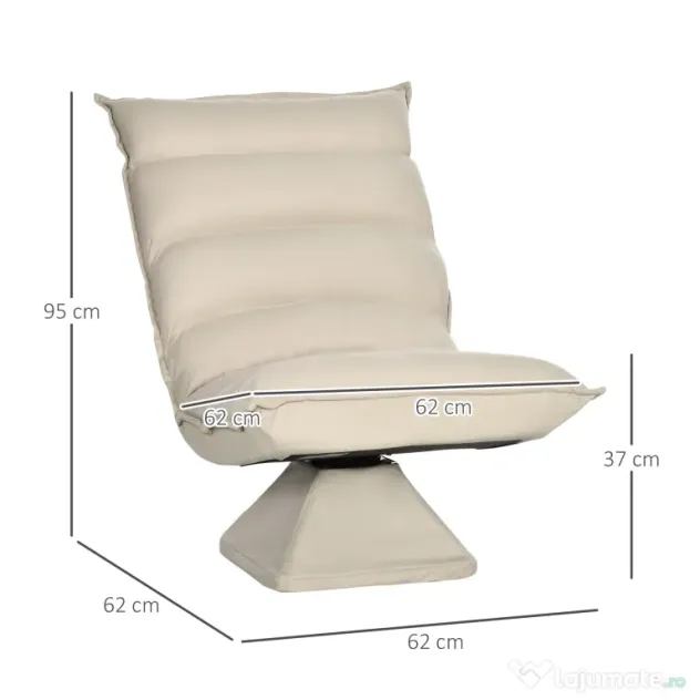 Fotoliu Relax din material capitonat cu pivotare la 360°, fotoliu rabatabil pe 3 nivele cu cadru din otel 62x62x95cm, bej HOMCOM | Aosom Romania