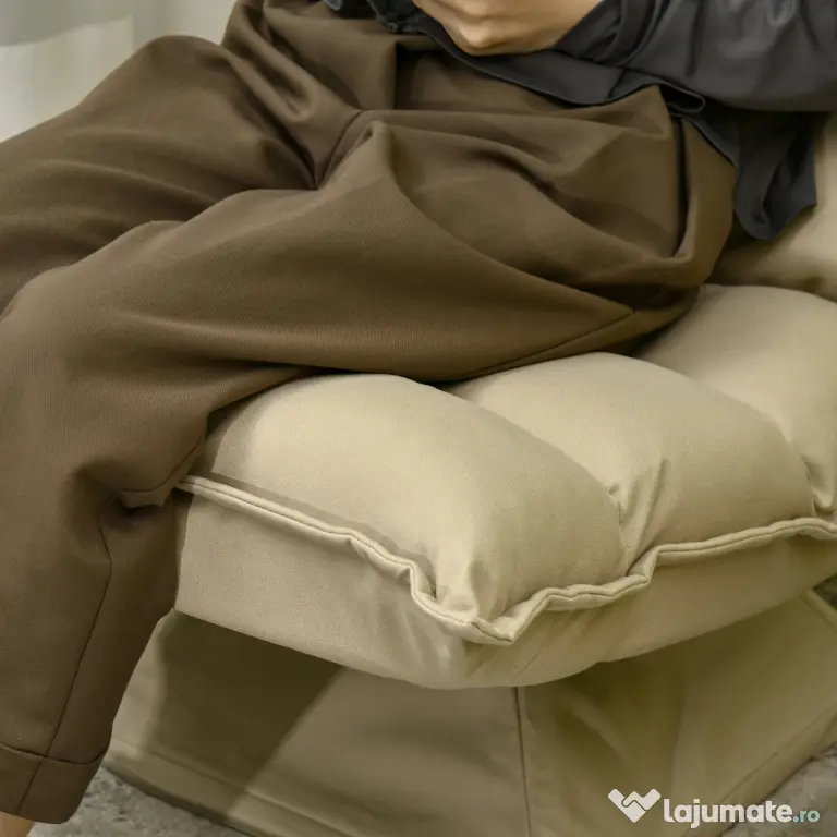 Fotoliu Relax din material capitonat cu pivotare la 360°, fotoliu rabatabil pe 3 nivele cu cadru din otel 62x62x95cm, bej HOMCOM | Aosom Romania