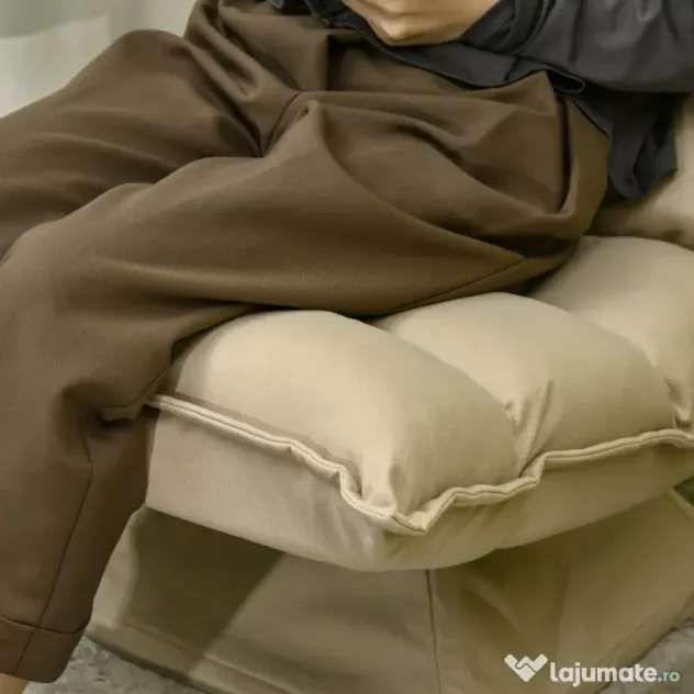 Fotoliu Relax din material capitonat cu pivotare la 360°, fotoliu rabatabil pe 3 nivele cu cadru din otel 62x62x95cm, bej HOMCOM | Aosom Romania