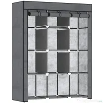 HOMCOM Dulap din Material Textil cu Bază Înălțată, 8 Rafturi și 2 Bare, 125x43x162.5 cm, Gri Închis | Aosom Romania