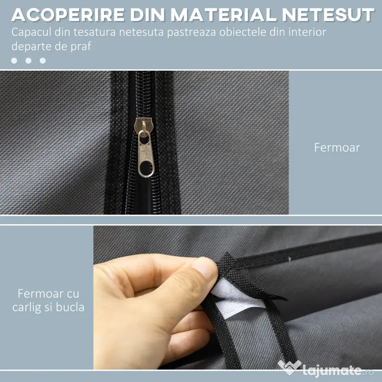 HOMCOM Dulap din Material Textil cu Bază Înălțată, 8 Rafturi și 2 Bare, 125x43x162.5 cm, Gri Închis | Aosom Romania