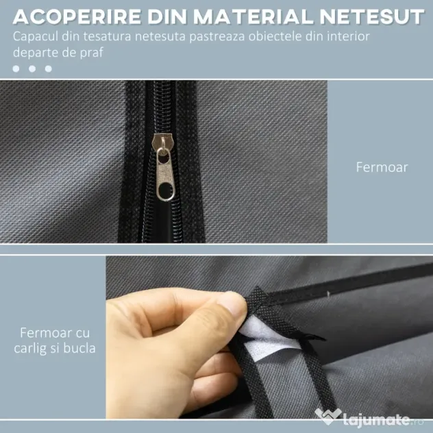 HOMCOM Dulap din Material Textil cu Bază Înălțată, 8 Rafturi și 2 Bare, 125x43x162.5 cm, Gri Închis | Aosom Romania