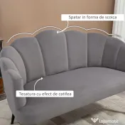 HOMCOM Canapea 132 cm – Catifea Gri pentru Dormitor sau Spatii Mici