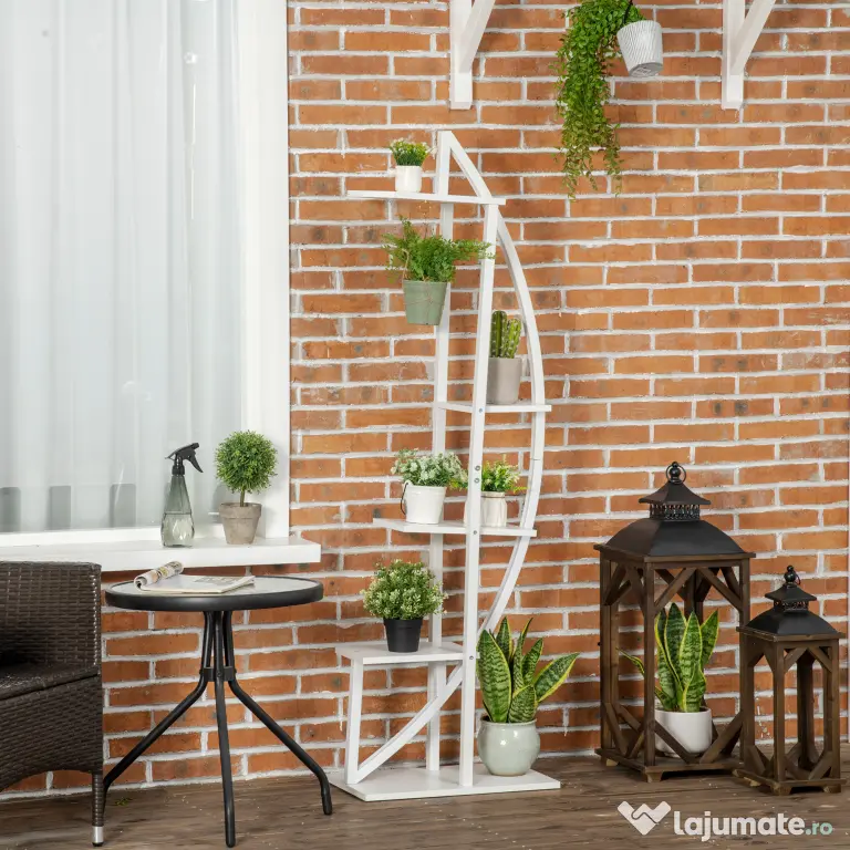 Outsunny Suport pentru plante cu 5 niveluri Scara in forma de jumatate de luna Suport pentru ghivece Raft pentru interior, exterior, camera de zi, studiu, balcon si dormitor