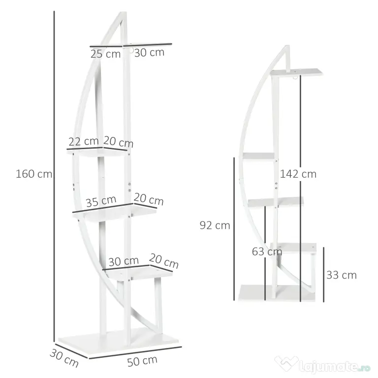 Outsunny Suport pentru plante cu 5 niveluri Scara in forma de jumatate de luna Suport pentru ghivece Raft pentru interior, exterior, camera de zi, studiu, balcon si dormitor