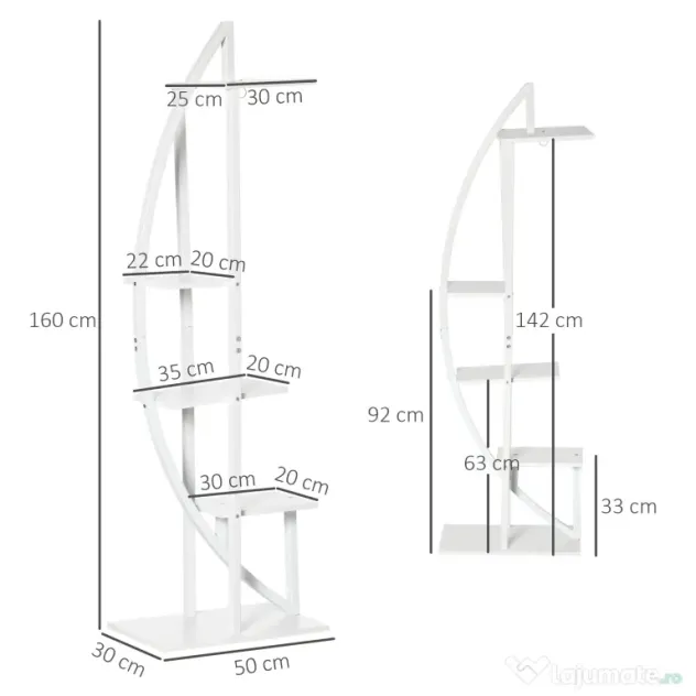 Outsunny Suport pentru plante cu 5 niveluri Scara in forma de jumatate de luna Suport pentru ghivece Raft pentru interior, exterior, camera de zi, studiu, balcon si dormitor
