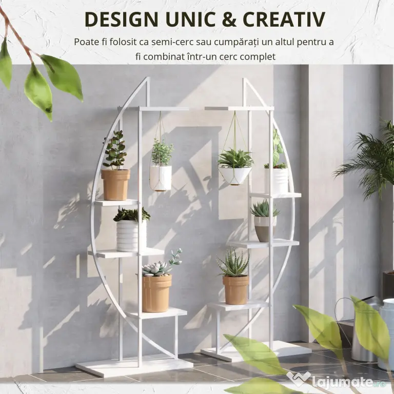 Outsunny Suport pentru plante cu 5 niveluri Scara in forma de jumatate de luna Suport pentru ghivece Raft pentru interior, exterior, camera de zi, studiu, balcon si dormitor