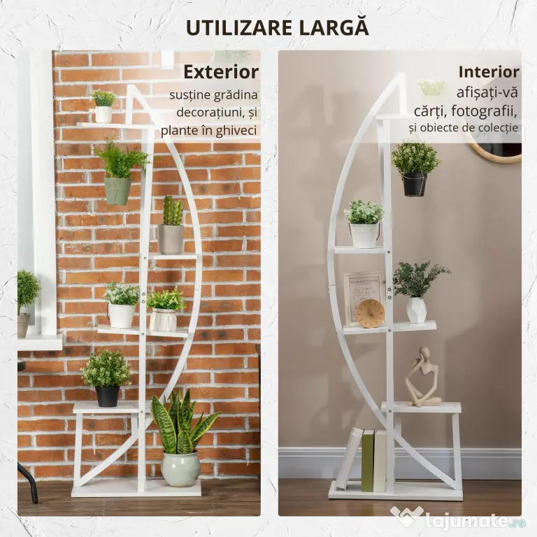 Outsunny Suport pentru plante cu 5 niveluri Scara in forma de jumatate de luna Suport pentru ghivece Raft pentru interior, exterior, camera de zi, studiu, balcon si dormitor