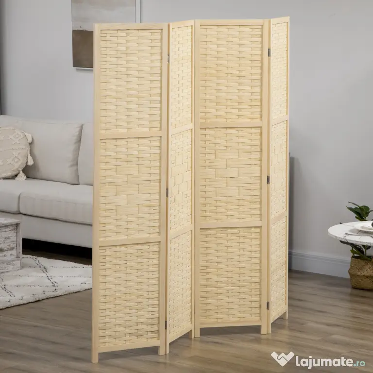 HOMCOM Separator de Cameră din Lemn și Bambus, Paravan Pliabil, Design Modern pentru Acasă și Birou | Aosom Romania