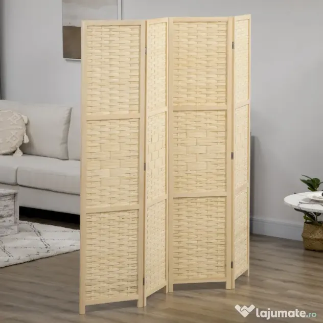 HOMCOM Separator de Cameră din Lemn și Bambus, Paravan Pliabil, Design Modern pentru Acasă și Birou | Aosom Romania