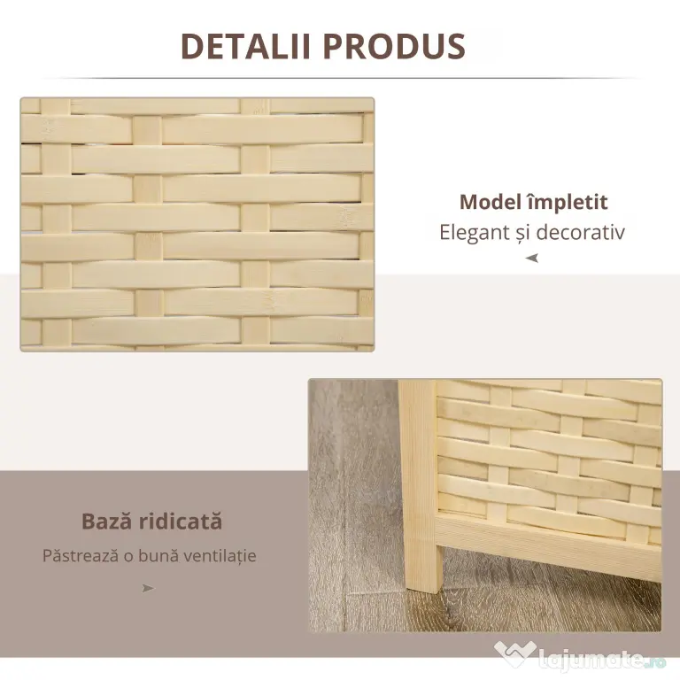 HOMCOM Separator de Cameră din Lemn și Bambus, Paravan Pliabil, Design Modern pentru Acasă și Birou | Aosom Romania