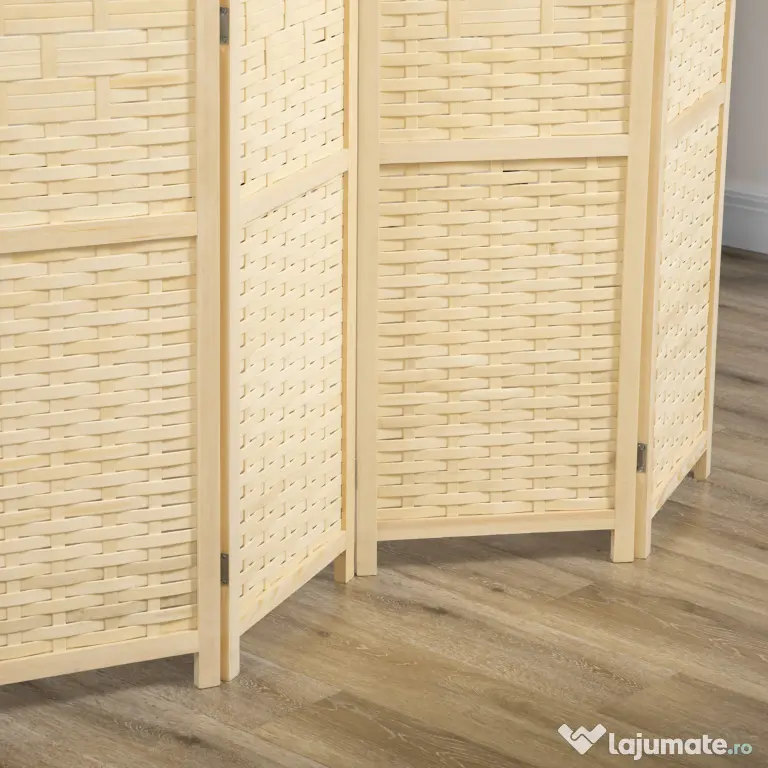 HOMCOM Separator de Cameră din Lemn și Bambus, Paravan Pliabil, Design Modern pentru Acasă și Birou | Aosom Romania