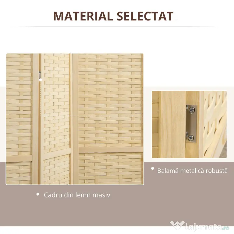 HOMCOM Separator de Cameră din Lemn și Bambus, Paravan Pliabil, Design Modern pentru Acasă și Birou | Aosom Romania