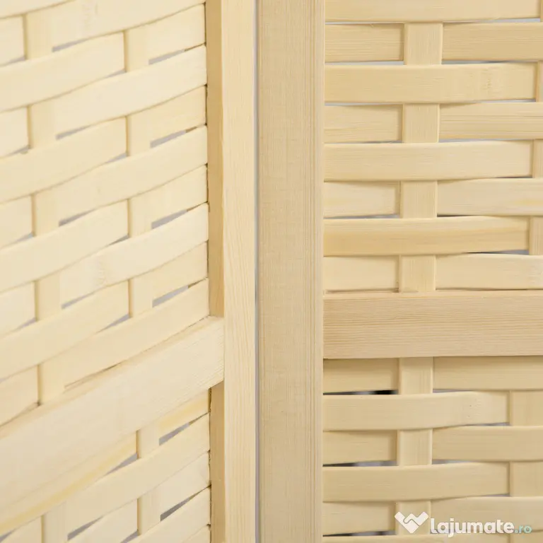 HOMCOM Separator de Cameră din Lemn și Bambus, Paravan Pliabil, Design Modern pentru Acasă și Birou | Aosom Romania