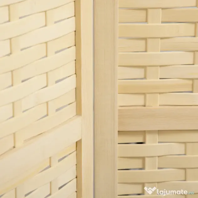 HOMCOM Separator de Cameră din Lemn și Bambus, Paravan Pliabil, Design Modern pentru Acasă și Birou | Aosom Romania