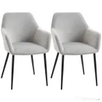HOMCOM Set de 2 scaune de sufragerie, decorative din material textil din catifea, gri deschis