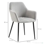 HOMCOM Set de 2 scaune de sufragerie, decorative din material textil din catifea, gri deschis 