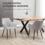 HOMCOM Set de 2 scaune de sufragerie, decorative din material textil din catifea, gri deschis 