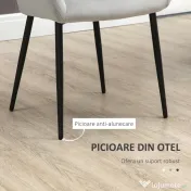 HOMCOM Set de 2 scaune de sufragerie, decorative din material textil din catifea, gri deschis 