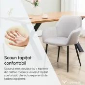 HOMCOM Set de 2 scaune de sufragerie, decorative din material textil din catifea, gri deschis 
