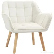 HOMCOM Fotoliu de design scandinav din lemn si catifea de culoare crem, pentru sufragerie sau birou, 67x61,5x71cm 