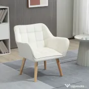HOMCOM Fotoliu de design scandinav din lemn si catifea de culoare crem, pentru sufragerie sau birou, 67x61,5x71cm 