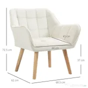 HOMCOM Fotoliu de design scandinav din lemn si catifea de culoare crem, pentru sufragerie sau birou, 67x61,5x71cm 