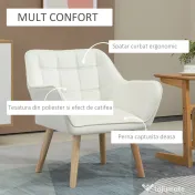 HOMCOM Fotoliu de design scandinav din lemn si catifea de culoare crem, pentru sufragerie sau birou, 67x61,5x71cm 