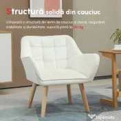 HOMCOM Fotoliu de design scandinav din lemn si catifea de culoare crem, pentru sufragerie sau birou, 67x61,5x71cm 
