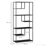 HOMCOM Biblioteca cu 7 nivele din PAL si otel pentru sufragerie, dormitor si birou, 83x34x180 cm, negru 