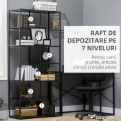 HOMCOM Biblioteca cu 7 nivele din PAL si otel pentru sufragerie, dormitor si birou, 83x34x180 cm, negru 