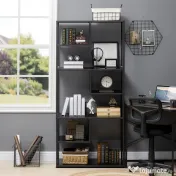 HOMCOM Biblioteca cu 7 nivele din PAL si otel pentru sufragerie, dormitor si birou, 83x34x180 cm, negru 