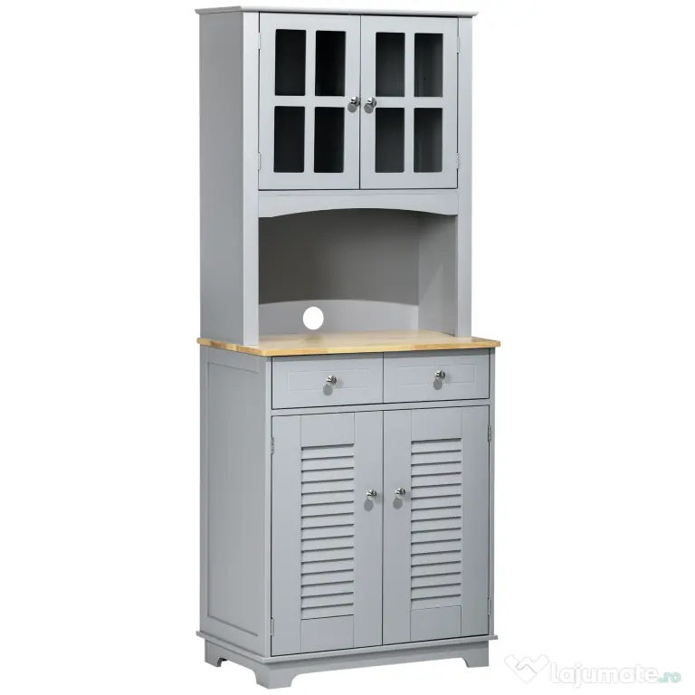 HOMCOM Bufet pentru bucatarie, Mobilier din lemn, dulap de bucatarie in stil clasic, Gri, 68x39.5x170cm | Aosom Romania
